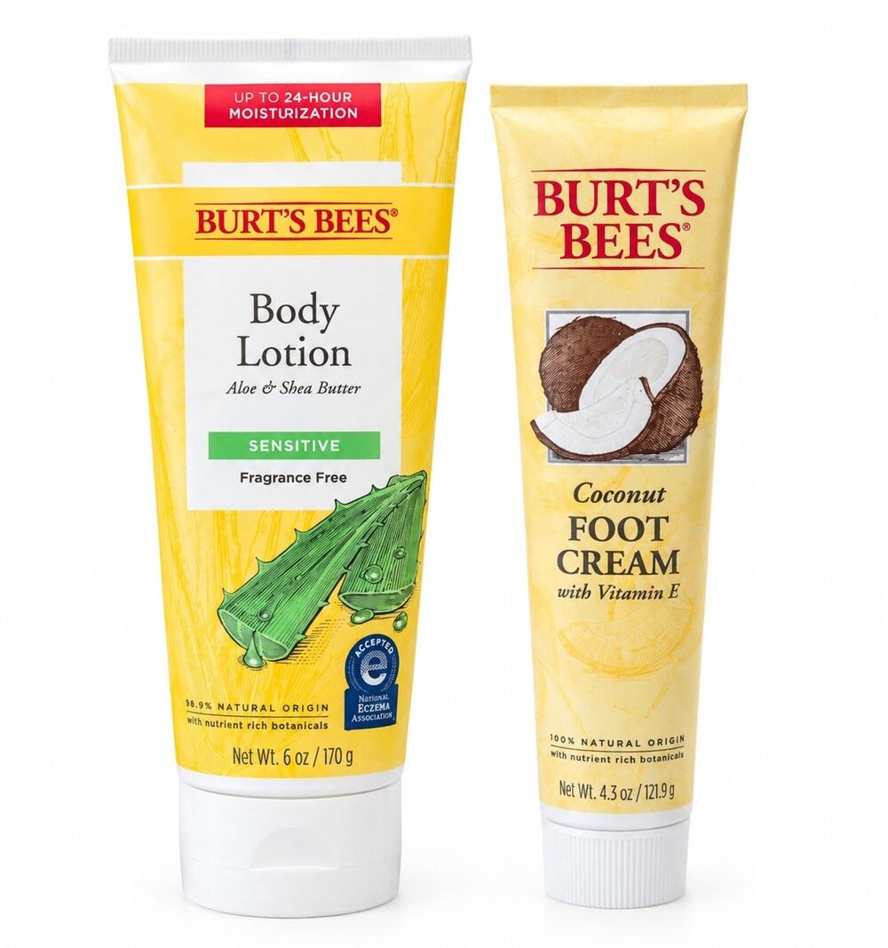 Burt’s Bees Body Lotion Aloe Shea Butter & Coconut Foot Cream Lot of 2 New